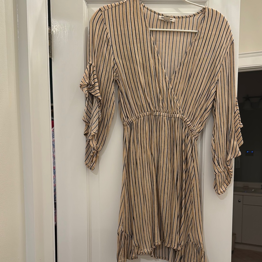Billabong Tan Ruffled Tiered Sundress with Plunge Neckline